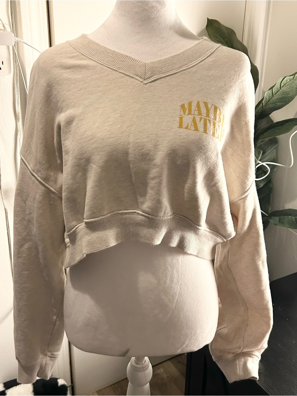 Maybe Later Aerie Cropped Cream Sweatshirt - Women Tops